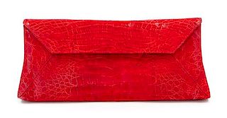 A Nancy Gonzalez Red Crocodile Clutch, 10.75" x 4.5" x 2".
