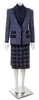 * A Koos Black and Blue Tweed Jacket and Skirt Ensemble, No size.