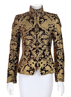A Roberto Cavalli Brown Velvet and Gold Brocade Jacket, Size 38.