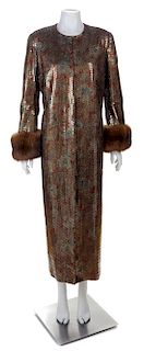 * A Sequin Evening Coat with Fur Trim, No size.