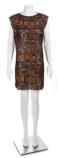 * An Yves Saint Laurent Brown Heavily Beaded and Sequin Embroidered Shift Dress, No size.