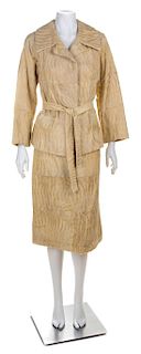 * A Maximilian Cream Broadtail Skirt Suit, Jacket no size; Skirt no size; Self-tie: 58" X 1.5".