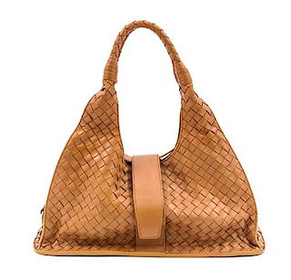 A Bottega Veneta Tan Intrecciato Leather Shoulder Bag, 12" x 6" x 5"; Strap drop: 7.5".