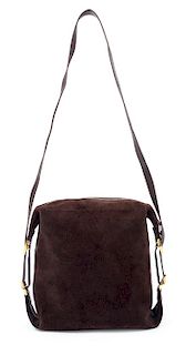 A Gucci Brown Suede Handbag, 9" x 9" x 3"; Strap drop: 12".