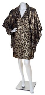 * An Adele Simpson Black and Gold Silk Metallic Tunic with Scarf, Tunic size 16.