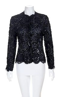 An Arnold Scaasi Black Lace and Beaded Evening Jacket, No size.
