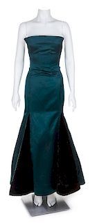 An Arnold Scaasi Green Silk Strapless Gown, No size.