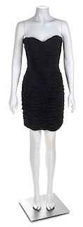A Black Silk Strapless Ruched Cocktail Dress, No size.