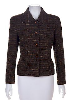 A Chanel Brown Boucle Jacket, Size 40.