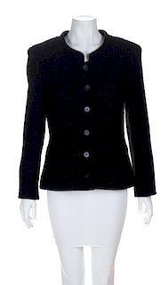 A Chanel Black Wool Tweed Jacket, Size 42.