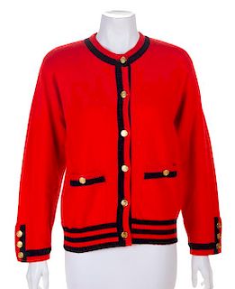 * A Chanel Red Cashmere Cardigan, No size.