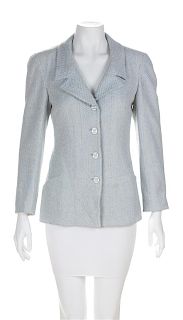 A Chanel Baby Blue and Cream Wool Tweed Jacket, Size 42.