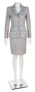 A Chanel Mint Green Boucle Skirt Suit, Size 34.