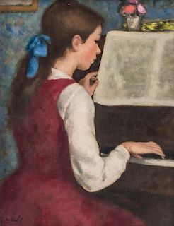 Francois Gall, (French, 1912-1987), Girl Seated at an Upright Piano