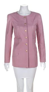 A Chanel Rose Cotton Jacket, Size 40.