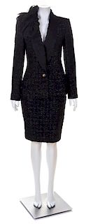A Christian Dior Black Wool Shimmer Skirt Suit, Size 10.