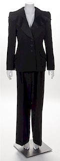 A Christian Lacroix Black Tuxedo Style Pant Suit, Size 40.