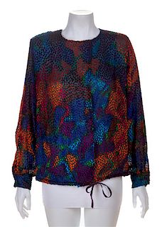 * A Diane Von Furstenberg Multicolor Silk Burnout Blouse, Size 42.