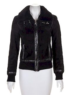 A Dolce & Gabbana Black Suede Bomber Jacket, Size 40.
