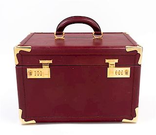 A Cartier Burgundy Leather Vintage Train Case, 12.5" x 9" x 9"; Handle drop: 2".