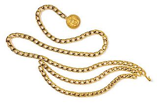 A Chanel Goldtone Chain Belt, Length: 35.5"; Drop: 3".