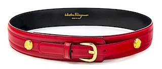 A Salvatore Ferragamo Red Leather Belt, 29.25"- 31.25" x 1.5".