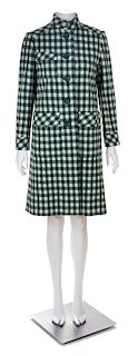 A Donald Brooks Green and Cream Plaid Wool Coat, No size.