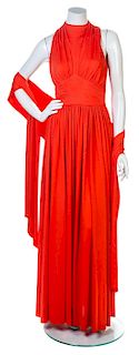 A Donald Brooks Red-Orange Sleeveless Gown, Size 10.