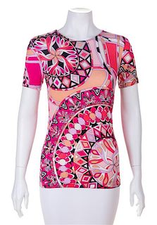 An Emilio Pucci Pink Print Top, Size 6.