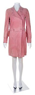 An Emanuel Ungaro Pink Suede Double Breasted Coat, Size 34.