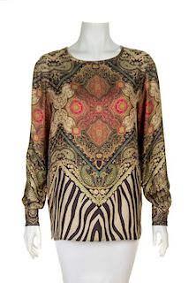 An Etro Multicolor Silk Patterned Blouse, Size 42.