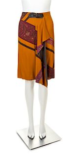 An Etro Orange Wool A-Line Skirt, Size 42.