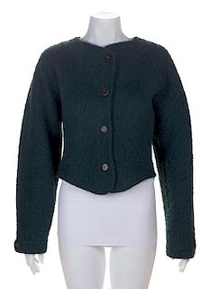 * A Geoffrey Beene Green Boiled Wool Crop Jacket, Size 12.