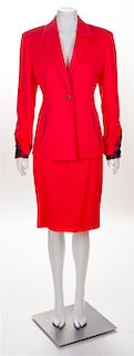 A Gianni Versace Coral Wool Skirt Suit, No size.