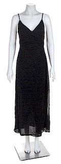 A Giorgio Armani Black Velvet and Silk Striped Gown, Size 4.