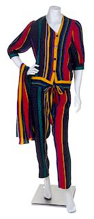 * A Givenchy Multicolor Silk Jacquard Three Piece Pant Ensemble, Blouse size 12; Pants no size.