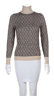 A Gucci Brown and Cream Cashmere Logo Turtleneck, Size 48.