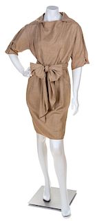* A Halston Brown Linen Dress, Size 10.
