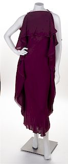 An Eggplant Silk Multi Layered Gown, No size.