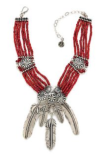 * A Mary Doug Hancock Red Glass Bead Multistrand Necklace, Shortest strand: 13"-17".