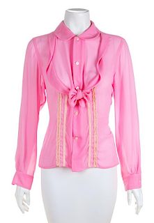 * A Comme des Garcons Pink Silk Blouse, Size medium.