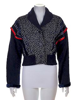 * A Koos Navy Boucle and Print Crop Jacket, Size small.