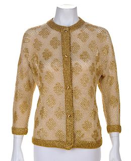 A Laura Aponte Loose Knit Gold Lame Cardigan, No size.
