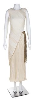 A Mary McFadden Cream Pleated Tunic and Skirt Ensemble, No size.