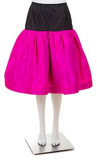 An Oscar de la Renta Magenta and Black Silk Skirt, Size 8.