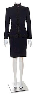 An Oscar de la Renta Navy Wool Skirt Suit, Size 6.