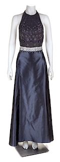 A Pamela Dennis Couture Charcoal Silk Evening Skirt and Beaded Halter, Skirt size 8; Halter size 4.