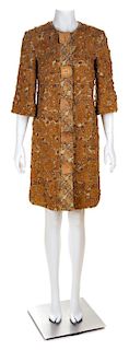 A Petrou Tan and Leather Embellished Coat, No size.