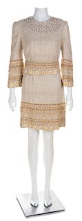 A Petrou Tan Linen Embroidered Dress, No size.