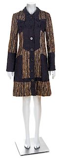 A Petrou Navy Jacquard and Brown Textured Coat, No size.